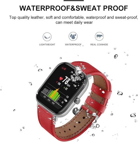 FitTurn Leather WatchBand Compatible with WNH IDW25/Faweio IDW26/Fitpolo IDW208P Smart Watch, Genuine Leather Replacement Sport Wrist Strap Bracelet with Stainless Metal Buckle in Kuwait