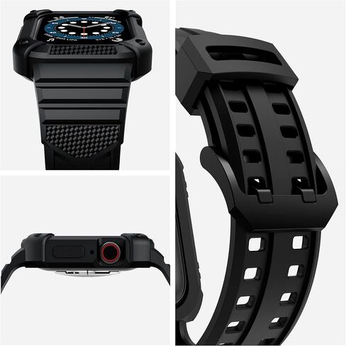 Gelishi متوافق مع Apple Watch Band 45mm 44mm 42mm ، الرجال القضية الواقية الوعرة المصد مع فرقة رياضية العسكرية العسكرية لمراقبة سلسلة 8 7 6 SE 5 4 3 2 ، Black in Kuwait