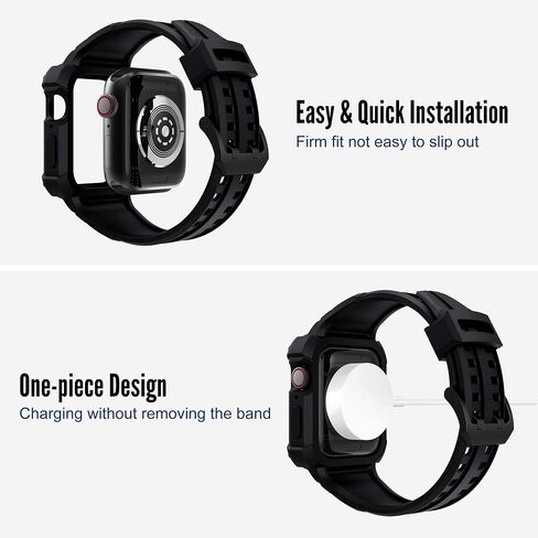 Gelishi متوافق مع Apple Watch Band 45mm 44mm 42mm ، الرجال القضية الواقية الوعرة المصد مع فرقة رياضية العسكرية العسكرية لمراقبة سلسلة 8 7 6 SE 5 4 3 2 ، Black in Kuwait