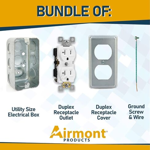 Outlet Box Kit, 2x4'' Utility Electrical Box, Tamper Resistant 20 Amp Duplex Receptacle Outlet, Duplex Receptacle 2x4'' Cover, Green Pigtail Grounding Wire and Screw, Ten 1/2'' Knockouts in Kuwait