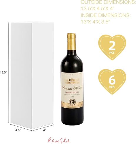 ROSEGLD 2 علب هدايا النبيذ 13x4.1x3.8 بوصة، علب هدايا الزجاجات للمشروبات الكحولية والشمبانيا، علب هدايا قابلة للطي بإغلاق مغناطيسي (ذهبي وردي لامع مع نسيج شبكي) in Kuwait