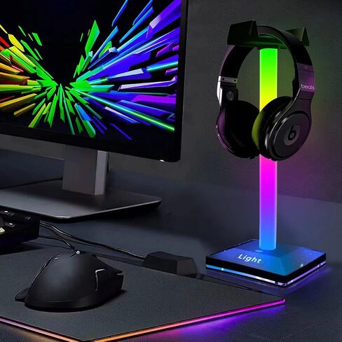 MOCIUN RGB Gaming Headphone Stand, Headset Gaming Headset Stand with Usb2.0 Hub and 3.5mm Port Audio T-ouch Control Led Strip Lamp Backlight Computer Desktop Display Holder USB Port (A) in Saudi Arabia