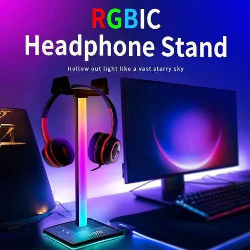 MOCIUN RGB Gaming Headphone Stand, Headset Gaming Headset Stand with Usb2.0 Hub and 3.5mm Port Audio T-ouch Control Led Strip Lamp Backlight Computer Desktop Display Holder USB Port (A) in Saudi Arabia
