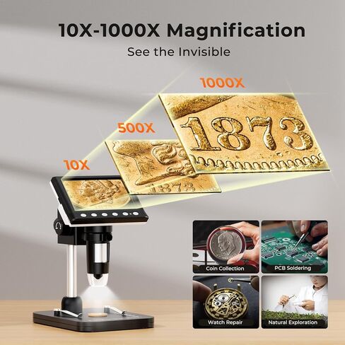 4.3 بوصة من المجهر الرقمي LCD ، 1000x Machifier USB مع شاشة لنظام التشغيل Windows PC & MAC ، 8 مصابيح LED قابلة للتعديل لإصلاح الإلكترونيات ، اللحام ، فحص العملة المعدنية in Kuwait