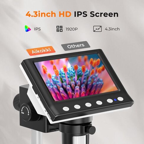 4.3 بوصة من المجهر الرقمي LCD ، 1000x Machifier USB مع شاشة لنظام التشغيل Windows PC & MAC ، 8 مصابيح LED قابلة للتعديل لإصلاح الإلكترونيات ، اللحام ، فحص العملة المعدنية in Kuwait