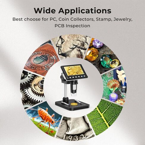 4.3 بوصة من المجهر الرقمي LCD ، 1000x Machifier USB مع شاشة لنظام التشغيل Windows PC & MAC ، 8 مصابيح LED قابلة للتعديل لإصلاح الإلكترونيات ، اللحام ، فحص العملة المعدنية in Kuwait