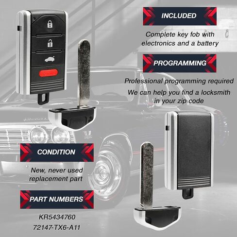 usaremote key fob replacement enclude inting remote لعام 2013 2014 2015 Acura ILX 4-Button Smart Key (KR5434760 ، 72147-TX6-A11) in Saudi Arabia