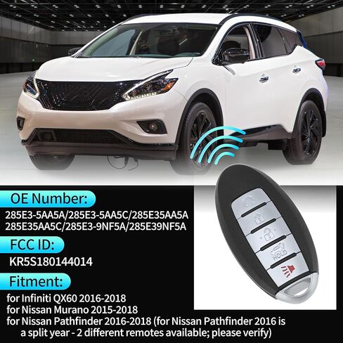 X AUTOHAUX KR5S180144014 433Mhz Replacement Keyless Entry Remote Smart Key Fob for Infiniti QX60 2016-2018 for Nissan Murano 2015-2018 285E3-5AA5A 285E3-5AA5C 4A Chip 5 Buttons in Saudi Arabia
