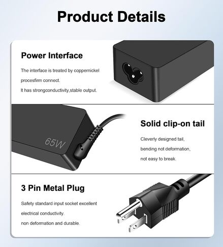 شاحن الكمبيوتر المحمول USB-C 65W لـ Lenovo ThinkPad T14 ، T15 ، T16 ، E14 ، E15 ، E480 ، E490 ، X1 Carbon ، X13 Yoga ، Type-C Chromebook Charger for Dell ، HP ، ASUS ، LG in Saudi Arabia
