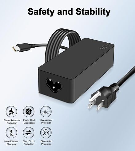 شاحن الكمبيوتر المحمول USB-C 65W لـ Lenovo ThinkPad T14 ، T15 ، T16 ، E14 ، E15 ، E480 ، E490 ، X1 Carbon ، X13 Yoga ، Type-C Chromebook Charger for Dell ، HP ، ASUS ، LG in Saudi Arabia