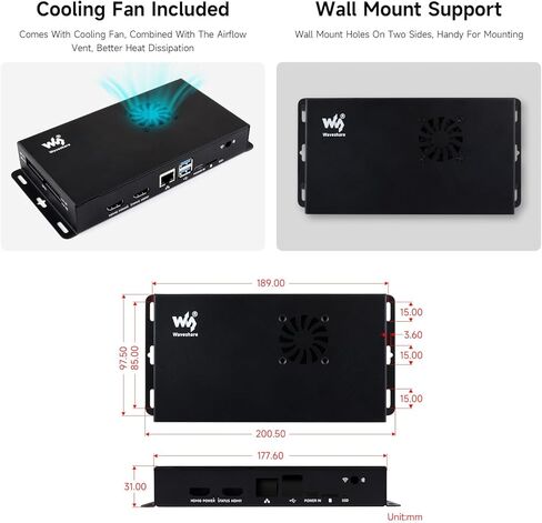 العلبة المعدنية Waveshare ، المتوافقة مع Raspberry Pi الرسمي للوحدة النمطية 5 IO ، تأتي مع مروحة التبريد in Saudi Arabia