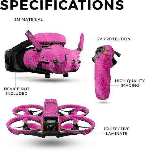 Glossy Glitter Drone Skin Compatible with DJI Avata 2 Bundle (2024) - Solid Hot Pink - Premium 3M Vinyl Protective Wrap Decal Cover - Easy to Apply | Crafted in The USA by MightySkins in Saudi Arabia