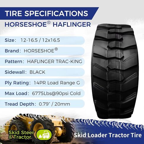 HORSESHOE 12-16.5 14 PLY Skid Steer Loader Tubeless Tire w/Rim Guard Heavy Duty G Load 12x16.5 305/70-16.5 NHS SKS1 L2/G2 T168 in Kuwait