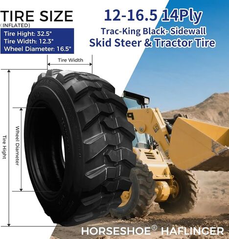 HORSESHOE 12-16.5 14 PLY Skid Steer Loader Tubeless Tire w/Rim Guard Heavy Duty G Load 12x16.5 305/70-16.5 NHS SKS1 L2/G2 T168 in Kuwait
