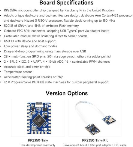 لوحة تطوير RP2350-TINY ، مجلس تطوير متحكم Raspberry PI ، استنادًا إلى Microcontroller Dual-Core-Core-Core in Saudi Arabia