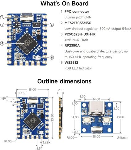 لوحة تطوير RP2350-TINY ، مجلس تطوير متحكم Raspberry PI ، استنادًا إلى Microcontroller Dual-Core-Core-Core in Saudi Arabia
