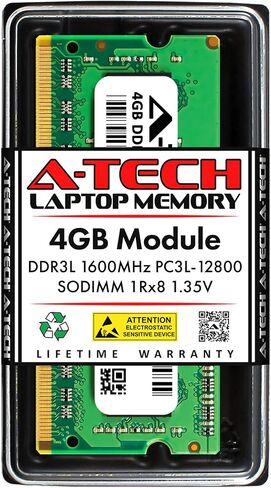 A-Tech 4GB RAM Replacement for Kingston KNWMX1-ETB | DDR3/DDR3L 1600MHz PC3L-12800 (PC3L-12800S) 1Rx8 1.35V Non-ECC SODIMM 204-Pin Memory Module in Saudi Arabia