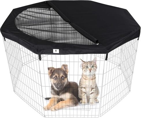 HiCaptain Pet Playpen Top Cover for Indoor and Outdoor Use - Escape-Proof and Sunshade Shield Protector Fits for 24 inches Wide 8 Panel Dog Crate Pen (Black, with Adjustable Half Mesh) in Saudi Arabia