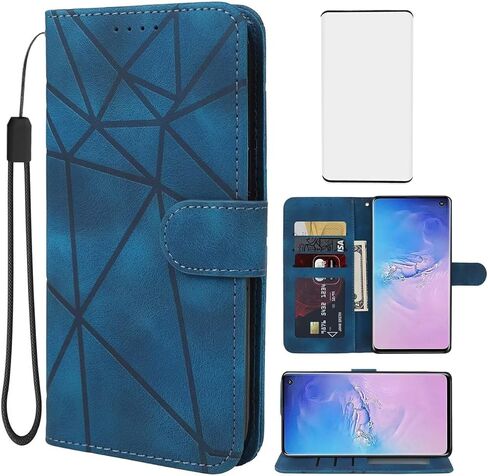 حالة Galaxy S10 Case ، Samsung S10 SM-G973U محفظة مع واقي شاشة زجاجي مقسى ، والجلد يشعر بوز in Saudi Arabia