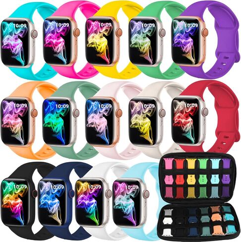 متوافق مع نطاقات Apple Watch 38mm 40mm 41mm 42mm 44mm 45mm 46mm 49mm للنساء ، حزام ناعم للسيليكون الرياضي مع حالة تخزين لسلسلة Iwatch Band Series 10 9 8 7 6 5 4 3 2 1 Se Ultra in Saudi Arabia