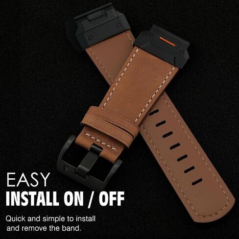Abanen Genuine Leather Watch Band for Garmin Fenix 8 47mm / epix Pro 47mm / Instinct 3 45mm, QuickFit Retro Classic Wrist Strap for Fenix 7/6/5,Quatix 7 in Saudi Arabia