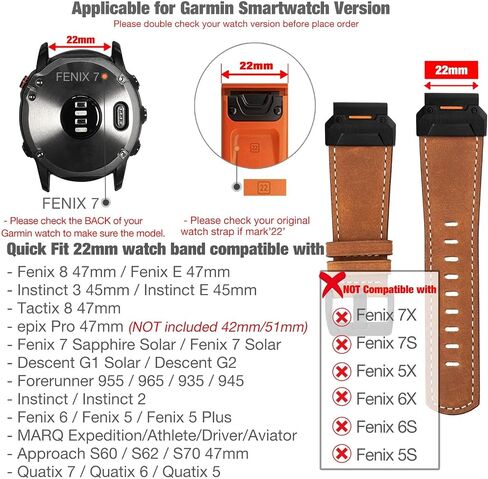 Abanen Genuine Leather Watch Band for Garmin Fenix 8 47mm / epix Pro 47mm / Instinct 3 45mm, QuickFit Retro Classic Wrist Strap for Fenix 7/6/5,Quatix 7 in Saudi Arabia