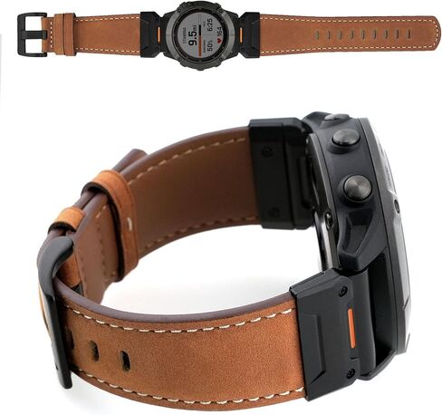 Abanen Genuine Leather Watch Band for Garmin Fenix 8 47mm / epix Pro 47mm / Instinct 3 45mm, QuickFit Retro Classic Wrist Strap for Fenix 7/6/5,Quatix 7 in Saudi Arabia