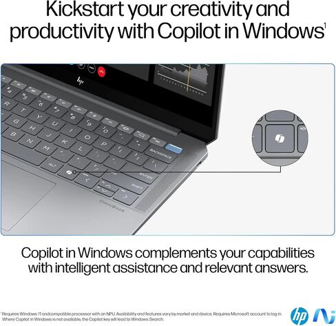 HP Omnibook Ultra Copilot+ PC Laptop 2024 14 "2.2K شاشة تعمل باللمس ، AMD Ryzen AI 9 HX 375 ، AMD Radeon 890M Graphics ، 32GB LPDDR5 ، 2TB SSD ، Backleit KB ، FP ، WI-FI ، 9MP IR AI Camera in Kuwait