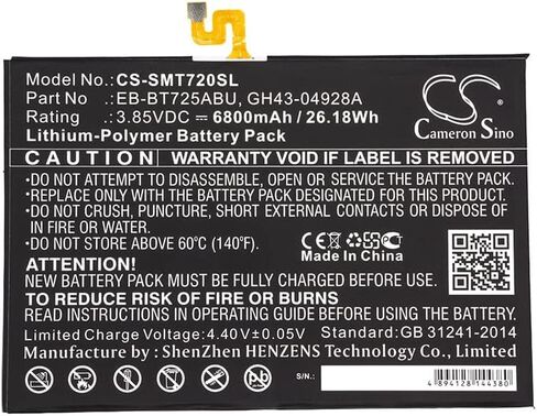 EB-BT725ABU ، GH43-04928A ، 6800 مللي أمبير في الساعة استبدال بطارية Samsung Galaxy Tab S5e 10.5 2019 ، Tab S6 10.5 ، Tab S6 Lite 10.4 ، SM-P610 ، SM-P615C ، SM-P615N ، SM-T720 ، SM-T720 ، SM-T720 in Saudi Arabia