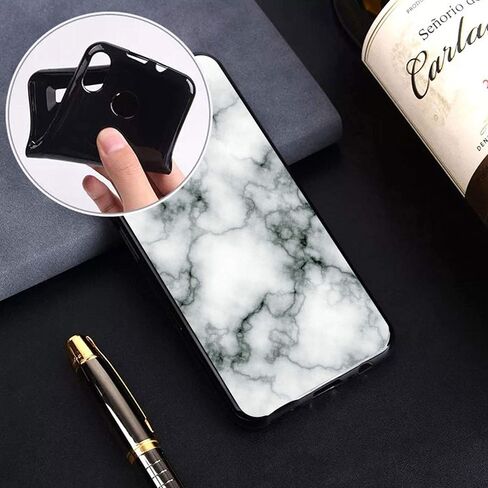 Case for Motorola Moto G Stylus 2021 (6.8"), with [ 1 x Tempered Glass Protective Film], KJYF Black Soft Silicone Protective Cover Bumper Shockproof Phone Case for Moto G Stylus 2021 - Marble in Saudi Arabia