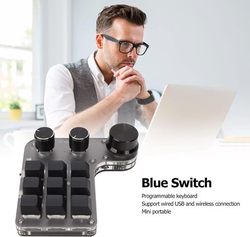 لوحة مفاتيح ميكانيكية واحدة ، 9 مفاتيح قابلة للبرمجة 3 مقابض ، لوحة مفاتيح ألعاب USB/Bluetooth المزدوجة للكمبيوتر الشخصي in Kuwait