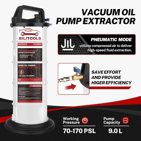 BILITOOLS 9L Pneumatic Oil Extractor Automotive Tool Vacuum Oil Fluid Changer Pump for Oil Change with Dipstick & Suction Hose in Kuwait