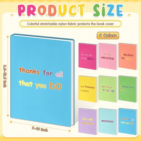 Teling 9 Pack Stretchable Book Cover Jumbo Fabric Book Covers Colorful Durable Washable Reusable Nylon Protective Covers for School Textbooks Hardcover Paperback Books 9 x 11 Inches in Kuwait