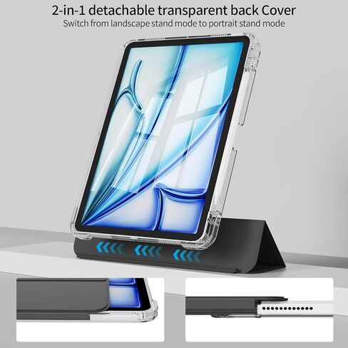 حالة مختلطة لجهاز iPad Air جديد 11 بوصة M3/M2 2025/2024 ، iPad AIR 5th/4th Gen 2022/2020 10.9 "مع حامل قلم رصاص ، غطاء منزلق قابل للإزالة 2-في 1 ، رقيقة وخفيفة ، نوم/نوم ، رمادي ، رمادي in Kuwait
