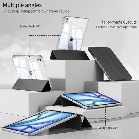حالة مختلطة لجهاز iPad Air جديد 11 بوصة M3/M2 2025/2024 ، iPad AIR 5th/4th Gen 2022/2020 10.9 "مع حامل قلم رصاص ، غطاء منزلق قابل للإزالة 2-في 1 ، رقيقة وخفيفة ، نوم/نوم ، رمادي ، رمادي in Kuwait