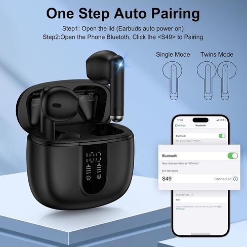 Wireless Earbuds Bluetooth Headphones for Samsung Galaxy S25 Ultra Edge A17 A16 A15 A54 A36 S24 S23 S22,60H Long Playtime LED Power Display IP7 Waterproof in Ear Earphone with Mic for iPhone 16e 16 15 in Kuwait