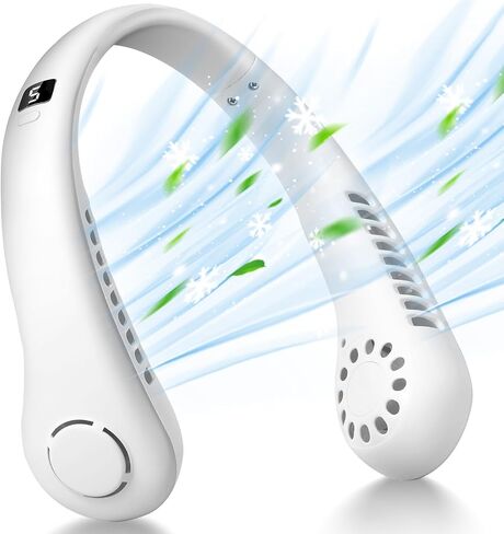 Portable Neck Fan 5 Gear Portable Leafless Digital Display Hanging Neck 2600mAh Large Capacity Rechargeable Fan 360° Cooling Wearable Mini Fan for Men Women Kids Home Office Travel Outdoor (White) in Saudi Arabia
