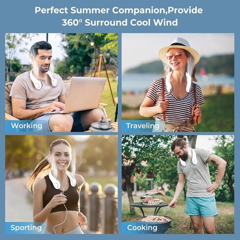 Portable Neck Fan 5 Gear Portable Leafless Digital Display Hanging Neck 2600mAh Large Capacity Rechargeable Fan 360° Cooling Wearable Mini Fan for Men Women Kids Home Office Travel Outdoor (White) in Saudi Arabia