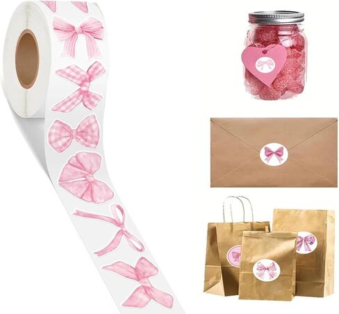 500PCS Pink Bows Sticker Roll Coquette Stickers Waterproof Watercolor Bowknot Stickers Girl Aesthetic Decal for Scrapbook Crafts Laptop Bottle Envelope Seal Card Gift Valentine Decor (Pink Bow) in Kuwait