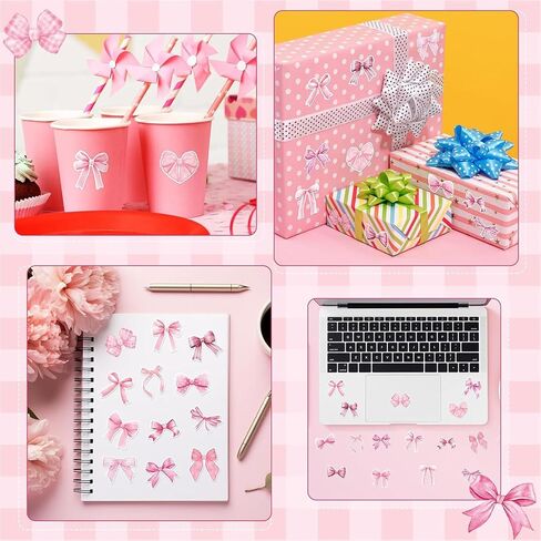 500PCS Pink Bows Sticker Roll Coquette Stickers Waterproof Watercolor Bowknot Stickers Girl Aesthetic Decal for Scrapbook Crafts Laptop Bottle Envelope Seal Card Gift Valentine Decor (Pink Bow) in Kuwait