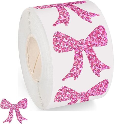 500PCS Pink Bows Sticker Roll Coquette Stickers Waterproof Watercolor Bowknot Stickers Girl Aesthetic Decal for Scrapbook Crafts Laptop Bottle Envelope Seal Card Gift Valentine Decor (Pink Bow) in Kuwait