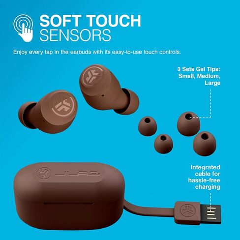 JLab Go Air Tones True Wireless Loveds مصممة مع تلقائي وتوصيلها ، وأجهزة التحكم التي تعمل باللمس ، و 32 ساعة من وقت اللعب بلوتوث ، وصوت EQ3 ، والاتصال المزدوج ، ولون الأرض الطبيعي (4625 واط) in Kuwait