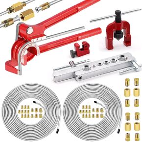 smseace 1/4" Brake Line Flaring Tools kit Including Tubing Bender，Flaring Tool ，25Ft. 1/4" Brake Tubing, Fittings(16pcs Fittings,2pcs Union+4pcs Nut) and Cutter Brake Repair Brake Flaring Tools in Kuwait