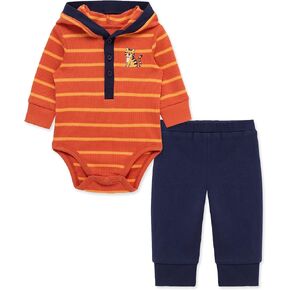 Little Me Clothes for Baby Boys' 2-Piece 100% Cotton Hooded Onesie and Pant Jogger Set, 0-24 Months in Kuwait