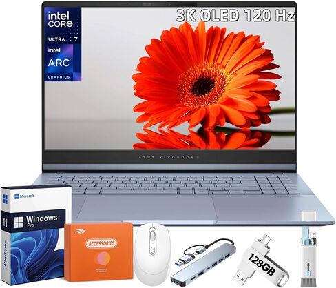 Asus Vivobook S 15 OLED LAPTOP ، Intel Ultra 7 155H (حتى 4.8 جيجاهرتز) ، 15.6 "3K OLED 120Hz ، رسومات ARC ، RAM 16 جيجابايت ، 1 تيرابايت SSD ، Lacklit KB ، Wi-Fi 6e ، Microsoft Copilot ، Windows11 Pro & Accessories in Saudi Arabia
