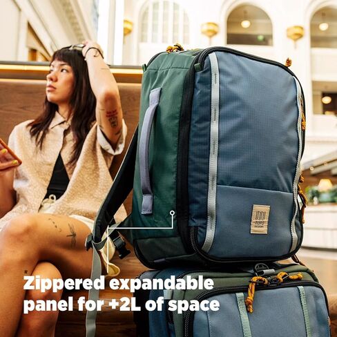 Topo Designs Global Travel Backpack, 25 Liter Bag, 3x Padded Grab Handles, Stretch Mesh, 100% Recycled Nylon Construction, PFAS-Free, Bluesign Approved (Stone Blue/Ash Green) in Kuwait