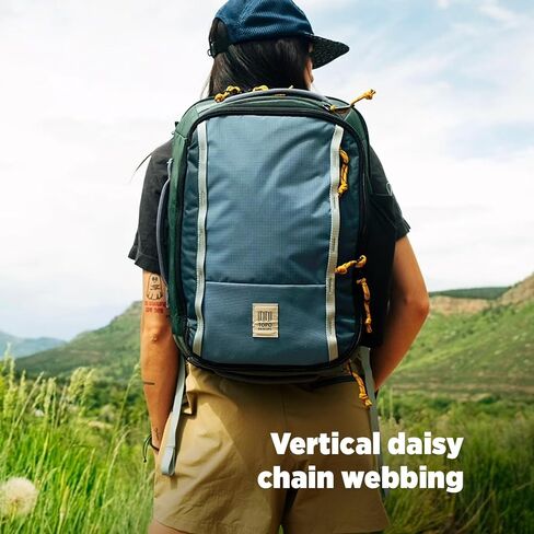 Topo Designs Global Travel Backpack, 25 Liter Bag, 3x Padded Grab Handles, Stretch Mesh, 100% Recycled Nylon Construction, PFAS-Free, Bluesign Approved (Stone Blue/Ash Green) in Kuwait