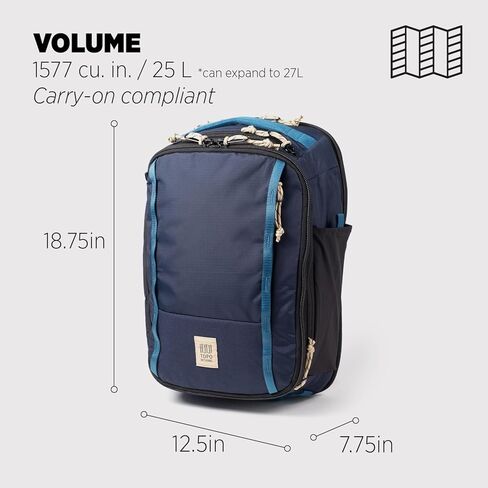 Topo Designs Global Travel Backpack, 25 Liter Bag, 3x Padded Grab Handles, Stretch Mesh, 100% Recycled Nylon Construction, PFAS-Free, Bluesign Approved (Stone Blue/Ash Green) in Kuwait