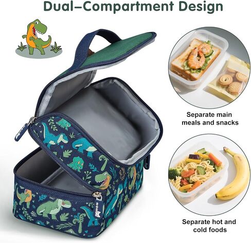 NOHOO Kids Lunch Bag, Insulated lunch bag Cooler Reusable Bilayer Lunch box tote for Women, Girls, Men, Boys, Schools, Offices, Work, Travel, Picnic,Party(Dinosaurs) in Saudi Arabia