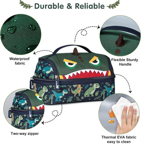 NOHOO Kids Lunch Bag, Insulated lunch bag Cooler Reusable Bilayer Lunch box tote for Women, Girls, Men, Boys, Schools, Offices, Work, Travel, Picnic,Party(Dinosaurs) in Saudi Arabia